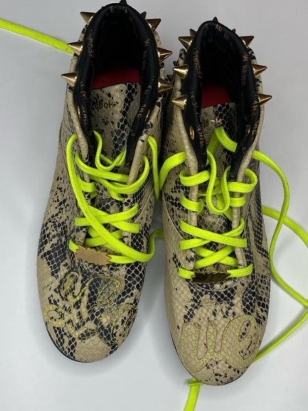 Reebok x Melody Ehsani Black Snake-Print Spike High Tops Size 8.5